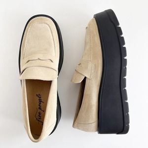 Free People Nico Platform Loafers Cappuccino Suede Size 40